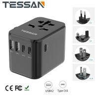 ราคา TESSAN Universal Travel Adapter Travel Plug with 4 USB Outlets ประเทศไทย International Socket Plug European Power Adaptor Worldwide All in One Wall Charger Converter for 150 Countries EU Europe UK Aus