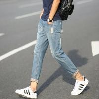 ราคา กางเกงยีนส์ผ้ายืดขาดทรงสลิมฟิตของผู้ชายกางเกงลำลองแฟชั่นผู้ชายทรงดินสอ (14247104989)
