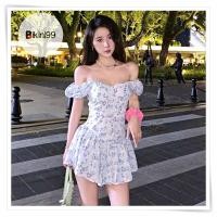 ราคา Bikini99 พร้อมส่งในไทย ชุดว่ายน้ำเด็กผู้หญิง ชุดว่ายน้ำ เดรสลายดอกไม้เล็ก ปาดไหล่ ชุดว่ายน้ำน่ารัก 0065 (20503266960)