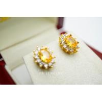 ราคา ต่างหูทองพลอยสีบุษราคัมนำ้หนัก 2 45 กะรัต ล้อมเพชรน้ำหนักเม็ดละ 3 ตัง พร้อมใบรับรองสินค้า เคลือบทองคำแท้100 (13426160424)