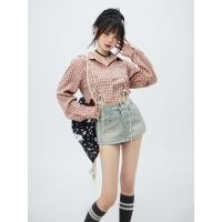 ราคา เสื้อแขนยาว เสื้อครอป ลายสก๊อตแขนยาว ผูกเชือกด้านหน้า สไตล์เกาหลี J2101 (20880666291)