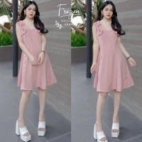 ราคา เดรสสั้นผ้าซาร่าสีพื้น ติดโบว์ไหล่สวยเก๋ มีซิปข้างหลัง เอวเรียบไม่สม็อค ฟรีไซส์ (19726224657)