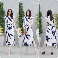 ราคา เดรสยาวขนนก แขนล้ำ ผ้าไหมอิตาลี ผ่าข้าง มีซับใน (20508408345)