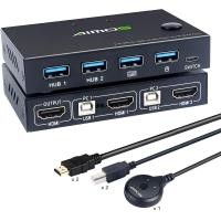 ราคา KVM Switch HDMI 2 Port Box AIMOS USB HDMI Switches 4 USB 2 0 HubUHD 4K 30Hzfor 2 Computers Share one Keyboard Mouse and one HD MonitorSupport Wireless Keyboard and Mousewith HDMI and USB Cables No hot