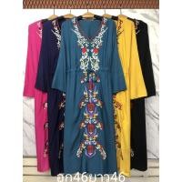 ราคา เดรสยาวผ้าสปันปักสวยใสสบายลายสวยๆขายปลีกและส่ง (17191606247)