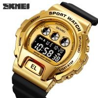 ราคา SKMEI นาฬิกาแฟชั่นผู้ชายนาฬิกากีฬาจับเวลาผู้ชายสีทองสัปดาห์วันที่ไฟ LEDนาฬิกาปลุก1905 (13398957854)