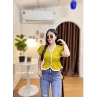 ราคา เสื้อคอวี แต่งระบาย แขนตุ๊กตา (20214372222)