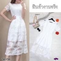 ราคา 3798 เดรสลูกไม้ เดรสยาว แขนสั้น สม็อคเอว ลุคสาวหวาน ชุดเที่ยว ชุดทำบุญ งานบวช เสื้อผ้าแฟชั่น (16980160692)