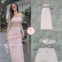 ราคา 02 00208 TAG BT studio แม๊กซี้เดรสสายเดี่ยวแต่งสายไขว้ผูกหลัง (21201255303)