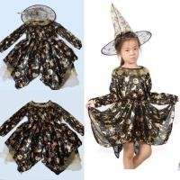 ราคา พร้อมส่งชุดแม่มดhalloweenสีดำทองเซ็ต2 ชิ้นเดรส หมวกสำหรับน้อง3 6ขวบ (19185703808)