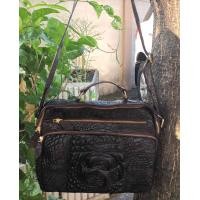 ราคา ทรงนอนสีนำตาล รุ่นขายดี กระเป๋าสพายหนังจระเข้ โหนกและกระดูกหลังชัดๆ (17052019683)