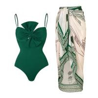 ราคา 2023 New 2pcs set Womens New Bikini Style Bowknot Solid Color One piece Swimsuit Suit Cover Up Dress Swimwear Summer Beach Wear (20716252923)