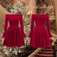 ราคา เดรสแขนยาว เปิดไหล่ สีแดง ชุดคริสมาสต์ แฟชั่นเวียดนาม (20992930748)