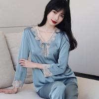 ราคา รับประกันของแท้ ชุดนอนผ้าไหมลูกไม้แขนยาวแบบสองตัว (18671260813)