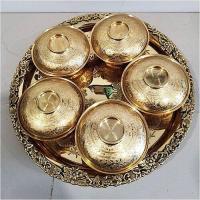 ราคา ชุดทองเหลืองชามฝาตอกลาย บนถาดลายองุ่นขนาด 16 นิ้ว (12228707392)