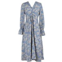 ราคา ชุดเดรสกระโปรง ผ้าชีฟอง คอวี เอวสูง ลายดอกไม้ สีฟ้า สไตล์ฝรั่งเศส สําหรับสตรี (16427166770)