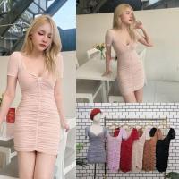 ราคา เดรสสั้นจีบย่นผ้าตาข่ายซีทรู เดรสออกงาน เสริมฟองน้ำอก ทรงสวยเข้ารูป ป้ายMADEBEN (17715076855)