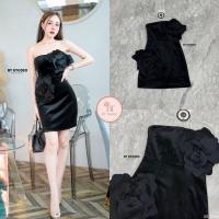 ราคา เดรสสั้นเกาะอกสีดำกำมะหยี่ มาพร้อมเข็มกลัดแต่งดอกไม้ 2 ดอกใหญ่ งา (19634614600)