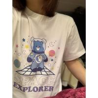 ราคา American Retro Care Bears Cartoon Space Bear White and Tender Pu Girlfriends Short Sleeve T shirt (20413644991)