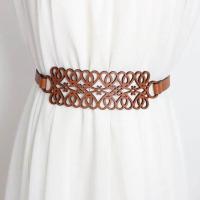ราคา New Womens Wide Belt For Dress Leather Hollow Waistband Elegant Slim Fit Adjustable Waist Chain Fashion Clothing Accessories (19794285856)