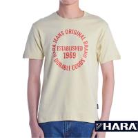 ราคา ลดล้างสต๊อก Hara ฮาร่า ของแท้ เสื้อยืดผู้ชาย แขนสั้น สีครีม สกรีนลาย Cotton 100 สวมใส่สบาย รุ่นHMTS 0206 08 (18169539033)