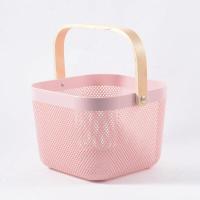 ราคา bkn ตระกร้าญี่ปุ่น ตะกร้าใส่ของแบบเหล็กที่จับไม้แท้ ตะกร้าอเนกประสงค์ ตะกร้าตาข่ายหูหิ้วไม้ ตะกร้าผลไม้ (20095767801)