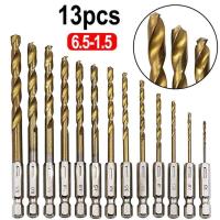 ราคา ความเร็วสูง HSS เหล็ก 13 ชิ้น เซ็ตสว่านเคลือบไทเทเนียมชุดบิต 1 4 HEX Shank 1 5 6 5mm ไขควง Twist หัวเจาะ (648854919)