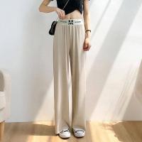 ราคา COD SDFSDRGBWWW New Womens Ribbon Tie Chiffon Loose Pleated Wide Leg Palazzo Pants (20245074297)