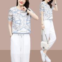 ราคา เซ็ตแนวสปอร์ตของผู้หญิงชุด2ชิ้นแนวแฟชั่นบางใส่สบายสไตล์เสื้อยืดพิมพ์ภาพกางเกงกีฬา (19294696111)