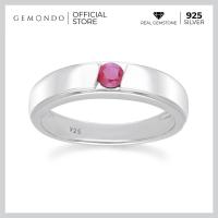 ราคา Gemondo แหวนเงินแท้ 925 Sterling Silver ชุบโรเดียม ประดับทับทิม Ruby ขนาด 3 5 มม ทรงปลอกมีดขอบพ่นทราย (19807932227)