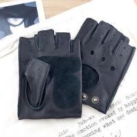 ราคา Gours ฤดูหนาวจริงหนัง Fingerless ถุงมือสำหรับผู้ชายสีดำครึ่งนิ้วยิมออกกำลังกายการออกกำลังกายขับรถถุงมือหนังวัว GSM046 (20458795701)