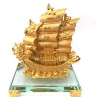 ราคา มาใหม่ เรือสำเภา มังกรคู่ ชุบทอง ฐานแก้ว KM4 31836 สินค้ามาใหม่ (15195259210)