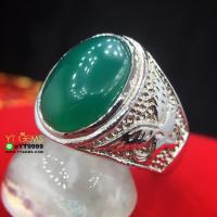 ราคา แหวนกรีนอาเกต แหวนเงินแท้ ชุบทองคำขาว พลอยกรีนอาเกตแท้ ข้างแกะลายเหยี่ยว YTG 8416 (15453942818)