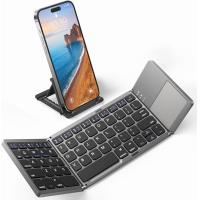 ราคา Foldable Bluetooth Keyboard with Touchpad Samsers Portable Wireless Keyboard with Stand Holder Rechargeable Full Size Ultra Slim Pocket Folding Keyboard for Android Windows IOS Tablet Laptop Gray BT x