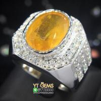 ราคา แหวนบุษราคัม ล้อมเพชร แหวนเงินแท้ ชุบทองคำขาว พลอยบุษราคัมแท้ YTG 9805 (17455934114)