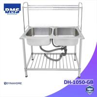ราคา อ่างล้างจาน แบบ 2 หลุม ไม่มีที่พักจาน มีชั้นวาง มีขาตั้ง ซิงค์ล้างจาน Dyna home ส่งฟรี ผ่อนได้ ฟรี ก๊อกน้ำ (19616811620)
