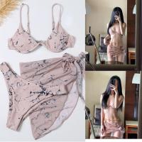 ราคา Bikini 3 Pcs พร้อมผ้าคลุมลายหินอ่อน นมโครงดันทรง มีฟองน้ำในตัว พร้อมส่ง (21067349703)