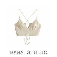 ราคา เสื้อผ้าผู้หญิงตัดฉลากแบรนด์ดังคำสั่งซื้อส่งออกต่างประเทศ Bana เสื้อกล้ามสายเดี่ยวไขว้โชว์หลังคอวีผ้าซาตินเทียมประดับมุก (19937886801)