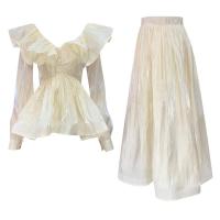 ราคา TWOTWINSTYLE Pink Elegant Two Piece Set Women V Neck Long Sleeve Shirt High Waist Midi Skirt Slim Womens Suit Autumn Style (10400730973)