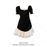 ราคา ชุดเดรสสีตัดกันแนววินเทจสวยหวานสำหรับสาวอวบไซส์ใหญ่สำหรับสาวๆเดรสยาวคลุมเข่าคอเหลี่ยมแขนพองใส่แล้วดูผอมเพรียวสำหรับผู้หญิง (20026911311)