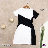ราคา เดรสสั้น คอเหลี่ยม ทรงเข้ารูป สีทูโทน ขาว ดำ ชุดทำงาน เสื้อผ้าแฟชั่น 10723 (16980437037)