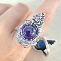 ราคา แหวนพญานาค โอบมณีสีม่วง อเมทิสต์ แหวนเงินแท้ รมดำ พลอย CZ YTG 11492 (11729410120)