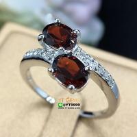 ราคา แหวนไขว้ แหวนโกเมน แหวนเงินแท้ ชุบทองคำขาว พลอยโกเมนแท้ YTG 8527 (17405541892)