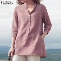 ราคา จัดส่งฟรี Esolo ZANZEA เสื้อยืดคอวีแขนยาว3 4สำหรับผู้หญิงเสื้อเบลาส์แบบลำลองทรงหลวมเสื้อเชิ้ต (10047152086)