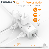ราคา TESSAN 9 Way Power Strip 3M Extension Cord Flat Plug Charging Station Power Bar Surge Protector with USB 10FT Extension Cord with 9 Outlets 3 USB Ports 10 Feet Extension Cord with Multiple Outlets Fla