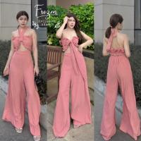 ราคา เซ็ท 2 ชิ้น ผ้ายืดอัดพลีท เสื้อเกาะอกแต่งผูกโบว์ตรงกลางอก กางเกงเอวสูงขาบานยาว (19726212467)