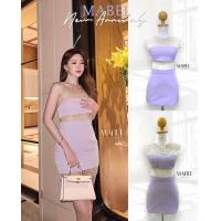 ราคา MABEL M0026 ชุดเซต 2 ชิ้น เสื้อเกาะอกกระโปรงสีม่วง ตาข่ายเพชรสีขาว แมทช์กับ กระโปรงสั้น (21023300869)