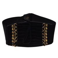 ราคา Womens Rivet Elastic Buckle Wide Waist Belt Waistband Black (18907103947)
