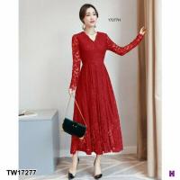 ราคา Chompoo Fashions ชุดเดรส แม็กซี่เดรสลลูกไม้แขนยาว สีแดงเลือดหมู (12575419281)