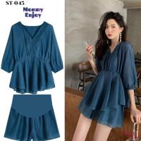 ราคา ชุดเสื้อคลุมท้อง กางเกงขาสั้น สไตล์เกาหลี ทรงผีเสื้อ ผ้าชีฟองเนื้อทราย น่ารักมากๆ กางเกงปรับไซส์ได้ มีกระเป๋าข้าง ใส่สวย (18077147476)